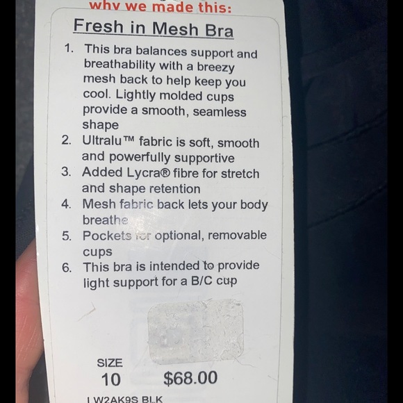 NWT Lululemon Fresh in Mesh Bra size 10 black - Picture 4 of 4